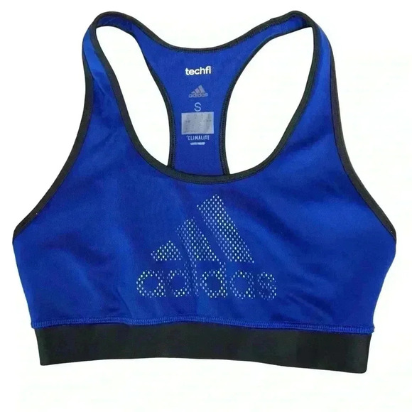 adidas Other - adidas Racerback Blue Sports Bra ClimaLite Metallic Logo Women's Small